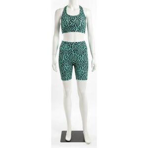 Lici womens medium biker leggings set sports bra teal green boa